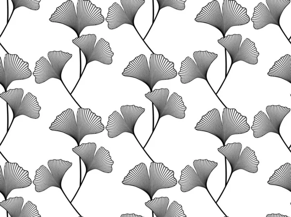 Seamless Pattern Hand Drawn Ginkgo Biloba Leaves Ink Drawing Graphic — Stock Vector