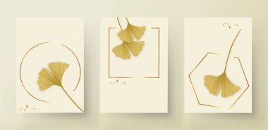 Ginkgo biloba yapraklarını hazırla. Logo düğün kartları, kozmetik ürünleri, kaplıca, mücevher, yoga tasarımı için lüks el çizimi öğeleri. Asgari altın çizgisel biçiminde vektör illüstrasyonu