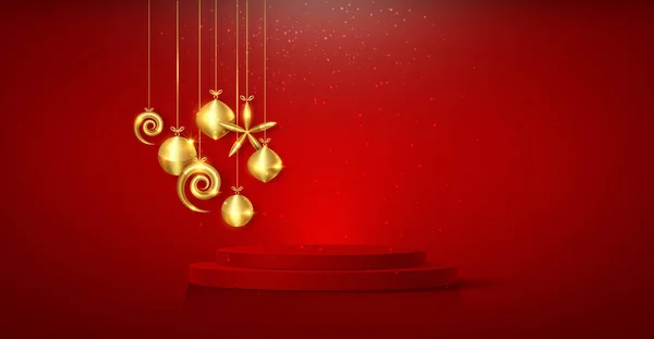 Weihnachtspodium Neujahrsparty Goldkugeln Mit Zylindrischer Produktpräsentation Goldene Festdekoration Für Die — Stockvektor