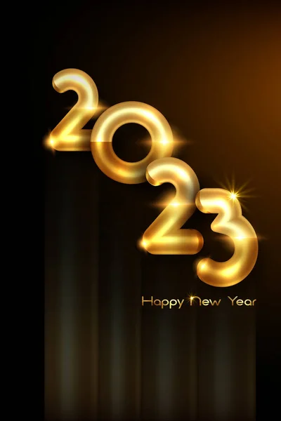 2023 Golden Bold Numbers Happy New Year Banner Template Christmas — Stock Vector