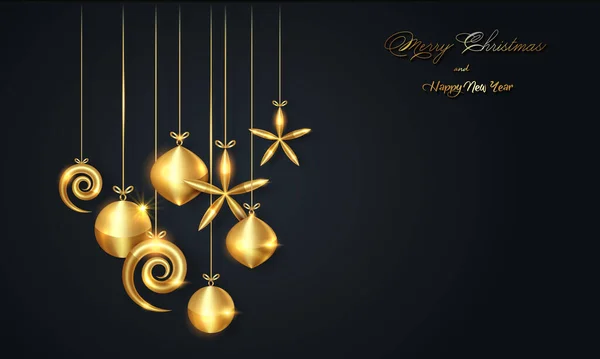 Świąteczny Luksusowy Baner Świąteczny Złotym Ręcznie Napisane Wesołych Świąt Szczęśliwego — Wektor stockowy