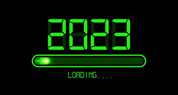 Loading 2023 Šťastný Nový Rok Green Vedl Neonový Digitální Styl — Stockový vektor