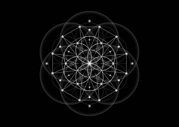 Sacred Geometry Flower Life Lotus Flower Mandala White Neon Vintage — Stok Vektör