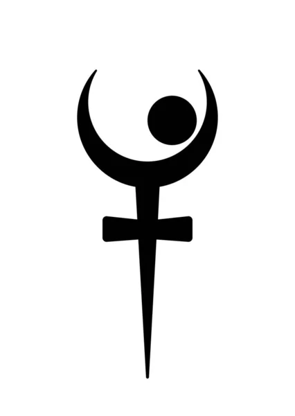 神秘的な月の十字 神聖な幾何学 オカルト宗教的なシンボル 三日月の巨大な記号 黒い占星術の月 タトゥーデザイン 白を基調としたベクトルイラスト — ストックベクタ