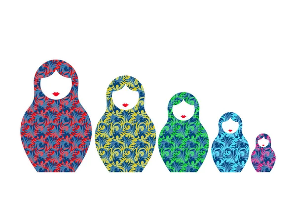 Boneka Bersarang Rusia Matryoshka Boneka Babushka Matryoshka Mengatur Keluarga Dengan - Stok Vektor
