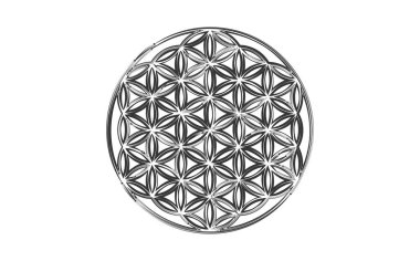 Yaşam Çiçeği, Yantra Mandala 'nın eli siyah logo çiziyor Kutsal Geometri sembolü uyum ve denge. Hayatın tohumu Mistik tılsım, beyaz arka planda izole edilmiş vektör 