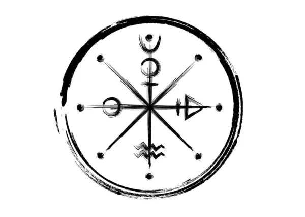 상징의 세계적 고대의 별자리 손으로 스무디 스타일의 마녀검은 문신의 기하학의 — 스톡 벡터