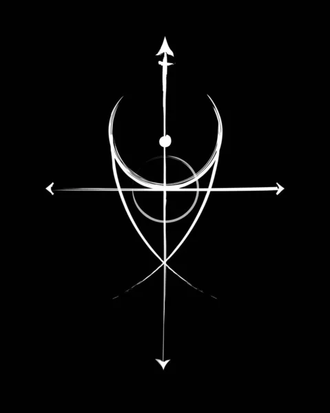 保护的守夜 神圣的魔法护身符神圣的几何 宗教符号 手绘纹身 标志和指纹 命运的方向 在黑色背景上孤立的向量图标 — 图库矢量图片