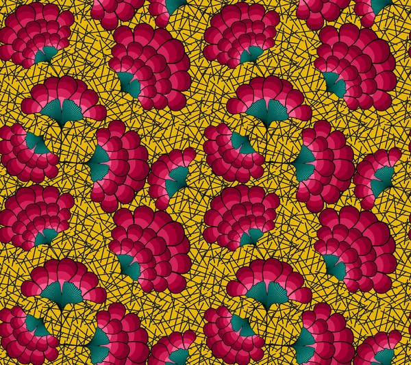 Motivi Fiori Colorati Senza Cuciture Tessuto African Wax Print Ornamento — Vettoriale Stock