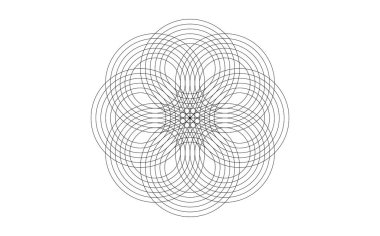 Kutsal Geometri 'nin tasarım mandalası. Yuvarlak geometrik arabesk, doğulu süsü. Soyut çiçek sembolü, ağ için vektör şablonu ve beyaz arkaplanda izole edilmiş yazdırma 