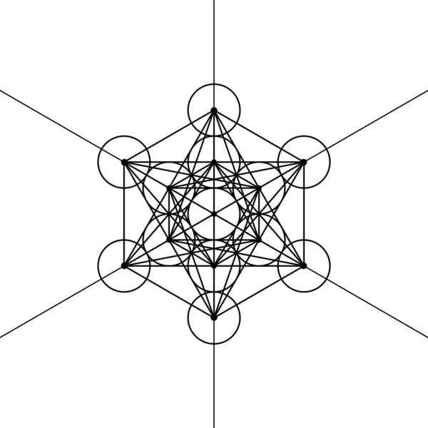 メタトロンキューブ 生命の花 神聖幾何学 グラフィック要素ベクトル絶縁イラスト 神秘的なアイコンのプラトニック固体 抽象的な幾何学的な図面 典型的なミステリーサークル — ストックベクタ