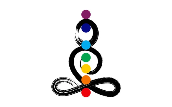 Yogaposition Svart Bläck Vektor Penseldrag Symbol Sju Chakran Energikropp Och — Stock vektor