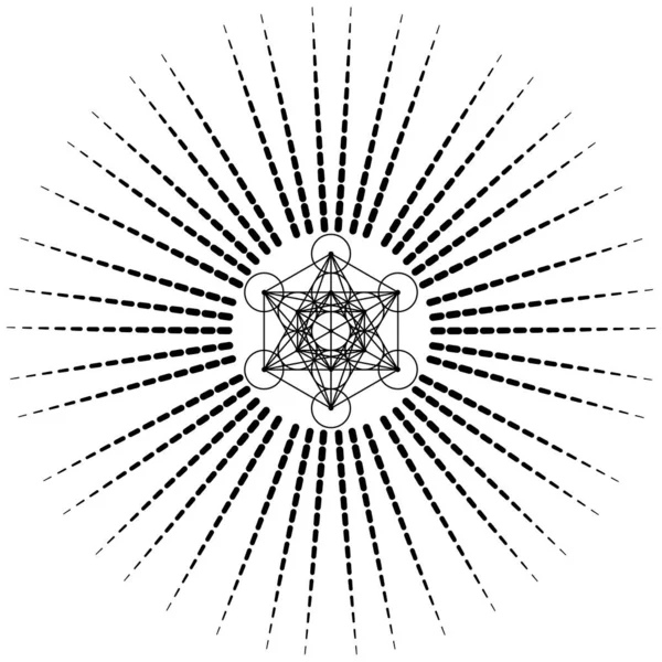 Κύβος Του Μέτατρον Λουλούδι Της Ζωής Ιερή Γεωμετρία Ακτινοβόλο Ήλιο — Διανυσματικό Αρχείο