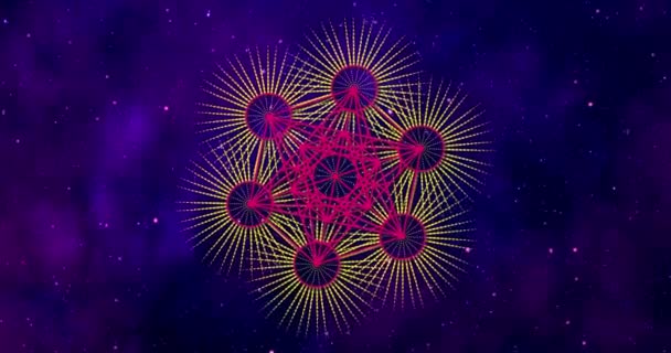 Video Animatie Metatron Cube Kleurrijke Flower Life Heilige Geometrie Stralende — Stockvideo