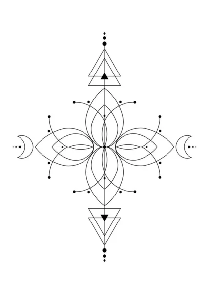 Posvátná Geometrie Květ Života Mystická Kresba Kruhy Trojúhelníky Měsíc Schéma — Stockový vektor