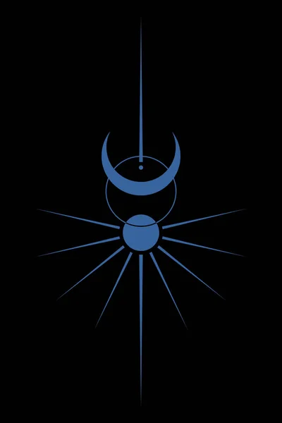 日月复古线艺术的分支 Wicca轮廓标识纹身 神秘神圣的几何图形 魔法异教徒巫术女神和神的象征 矢量符号图解孤立的黑色背景 — 图库矢量图片