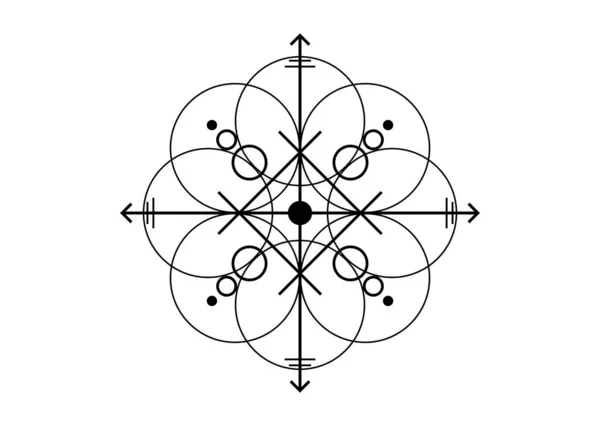 能量强大的神圣印章 保护用几何形状和神秘箭头的护目镜 矢量黑色纹身交叉符号 白色背景隔离 — 图库矢量图片