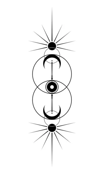神秘的な神聖な幾何学 ヴェシカのピシス すべて見て目 3番目の目 魔法の太陽と三日月異教のウィッカの女神と神のシンボル 白い背景に独立したベクトル記号イラスト — ストックベクタ