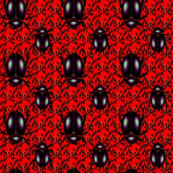 Nahtloses Muster Eines Skarabäus Käfers Vektorinsekt Glänzender Schwarzer Farbe Isoliert — Stockvektor