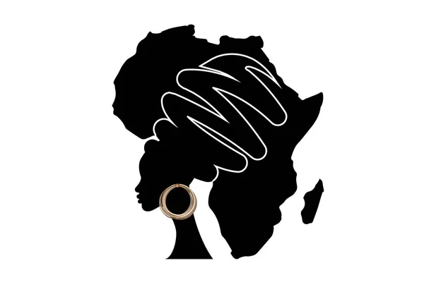 África Pátria Retrato Mulher Africana Turbante Étnico Silhueta Mapa Continente —  Vetores de Stock