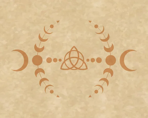 Phases Lunaires Mystiques Cadre Wicca Triquetra Géométrie Sacrée Logo Symbole — Image vectorielle