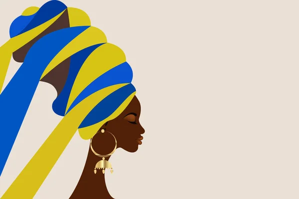 Portrait Belle Femme Africaine Turban Traditionnel Kente Afro Enveloppe Tête — Image vectorielle