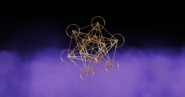 Videoanimation Metatron Cube Blume Des Lebens Goldene Heilige Geometrie Lila — Stockvideo