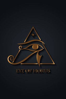 Eye Of Horus gold Logo design. The ancient Egyptian Moon sign. Mighty Pharaohs amulet, golden luxury vector isolated on black background clipart