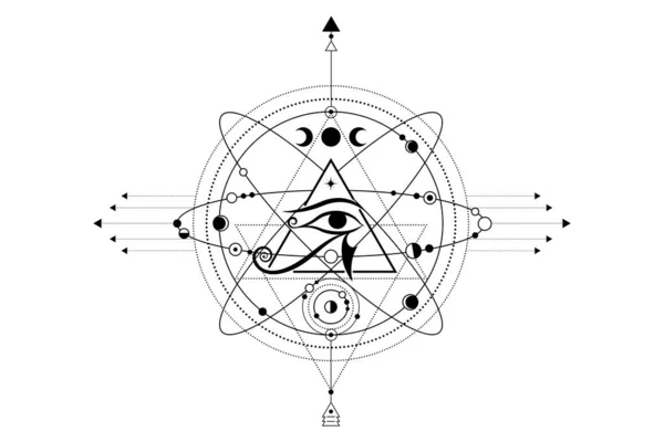호러스 로고의 디자인 이집트의 피라미드 우주의 행성의 벡터는 바탕에 분리되어 — 스톡 벡터