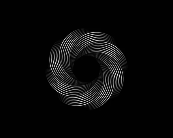金属文摘花涡旋 矢量几何圆形标志设计孤立在黑色背景 波浪形元件的技术回合 — 图库矢量图片