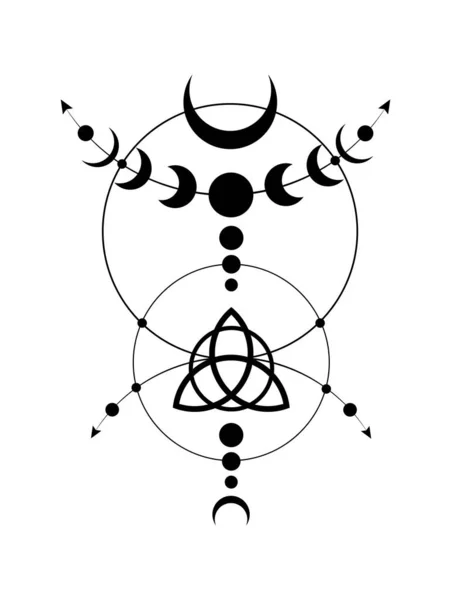 Mystische Mondphasen Wicca Rahmen Grenze Triquetra Heilige Geometrie Logo Wiccan — Stockvektor