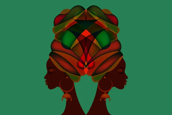 Porträtt Vacker Afro Kvinna Shenbolen Ankara Headwrap Kvinnor Afrikanska Traditionella — Stock vektor