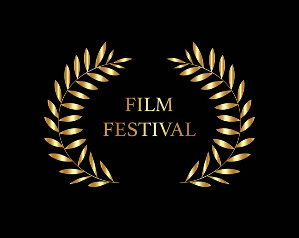 Testo Oro Film Festival Con Corona Foglie Oro Segno Premio — Vettoriale Stock