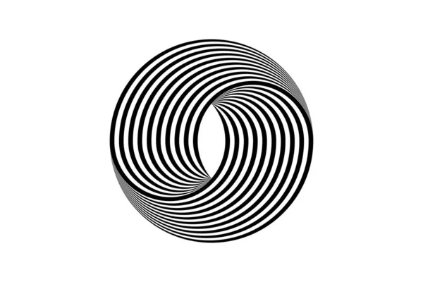 3D标志设计抽象的黑白圆圈 几何图案具有视觉畸变效果 旋转的错觉 Op艺术 在白色背景上孤立的病媒 — 图库矢量图片