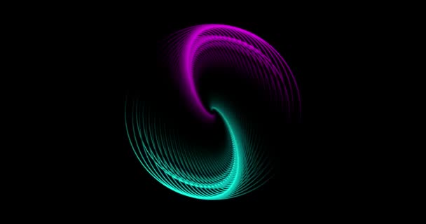 未来的なループビデオアニメーション3Dスフィアデザイン 青とピンクのネオン輝く円が黒の背景で動く — ストック動画
