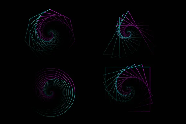 Ensemble Spirales Torsadées Géométrie Sacrée Tunnel Avec Des Lignes Forme — Image vectorielle