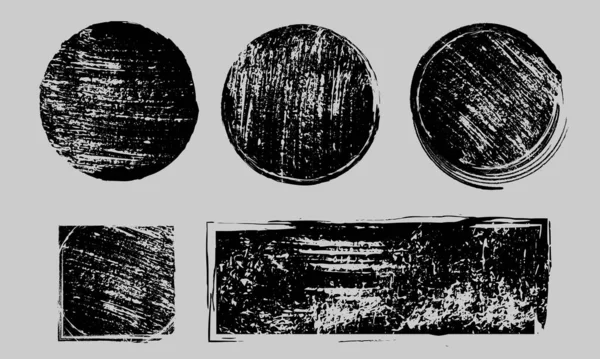 ブラックグランジポスト切手 Circles バナー アイコン ラベル バッジセット ベクトルの遭難テクスチャ ベクトル図灰色の背景に隔離された空白の図形 — ストックベクタ