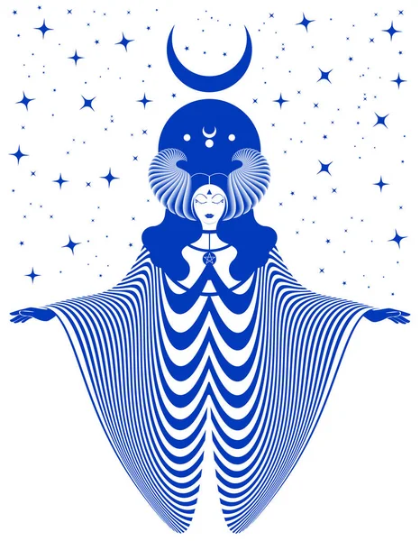 Magisk Celtisk Gudinna Prästinna Vacker Älva Kvinna Med Horn Och — Stock vektor