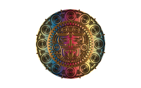 Святой Бог Солнца Майя Календарь Колес Ацтеков Символы Майя Золотом — стоковый вектор