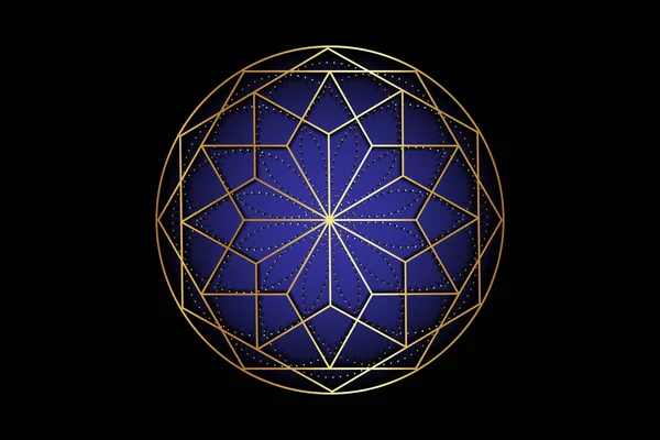 Mandala Ouro Geometria Sagrada Antiga Símbolos Chakra Ajna Cor Azul — Vetor de Stock