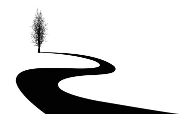 yol ve ağaç logosu tasarımı, kıvrımlı yol simgesi ve peyzaj işareti, beyaz arkaplanda izole edilmiş vektör sembolü ve metin alanınız için kopyalama alanı