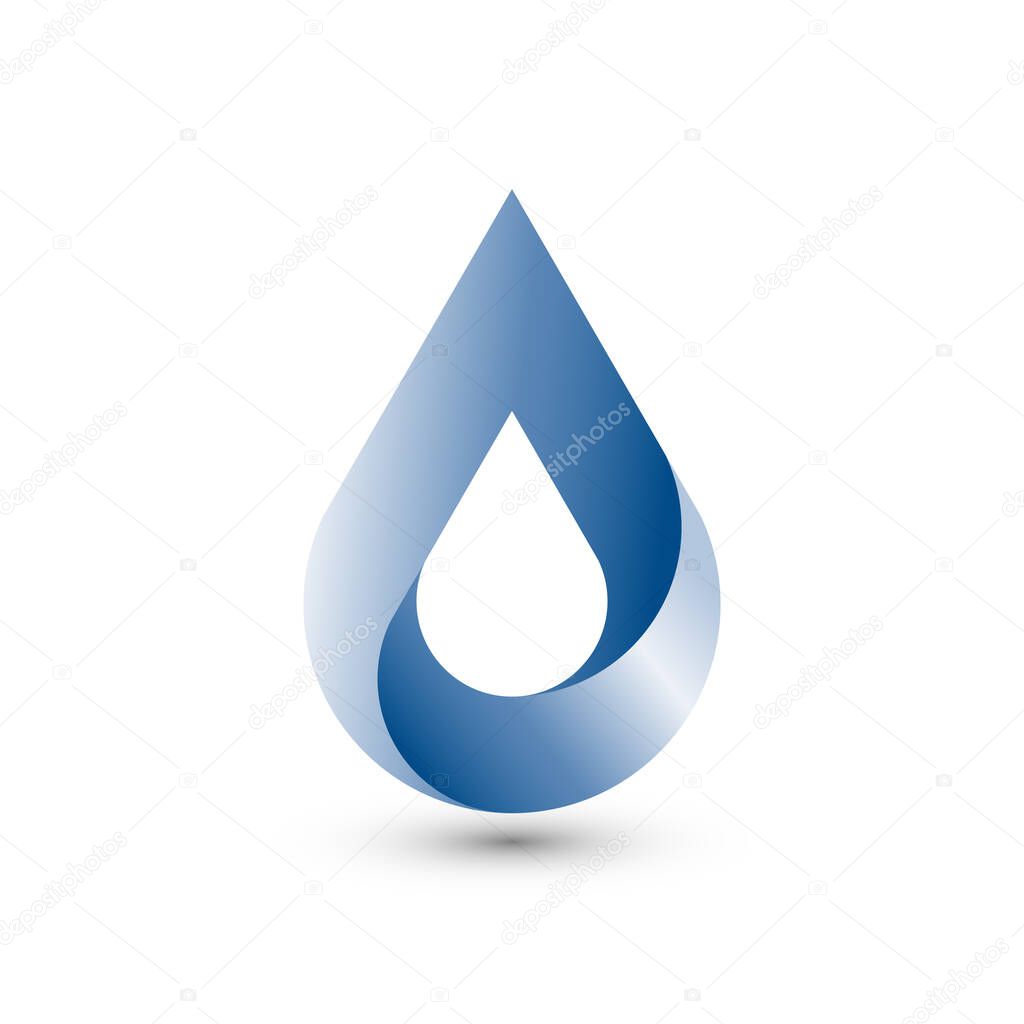 3D Water drop logo design. Blue Droplet icon abstract symbol element, vector template splash style. Waterdrop Oil Aqua droplet Logotype concept sign isolated on white background