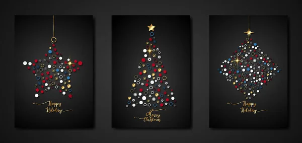 Set Schwarze Karte Von Frohe Weihnachten Und Frohe Feiertage Grußkarten lizenzfreie Stockvektoren