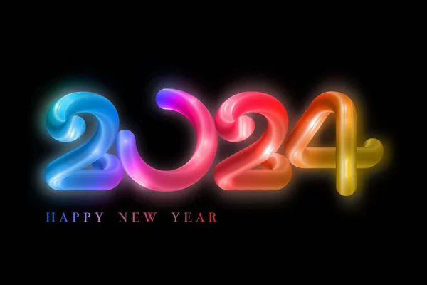 Frohes Neues Jahr 2024 Banner Farbige Leuchtneonröhre Frohe Feiertage Glühende lizenzfreie Stockillustrationen
