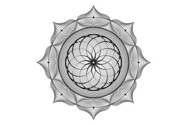 Kutsal nilüfer çiçeği mandala, hayatın mistik çiçeği. Kutsal geometri, vektör logosu grafik elementi izole edildi. Hayatın mistik ikonu, soyut geometrik çizimler, beyaz arkaplanda ezoterik nilüfer çiçeği.