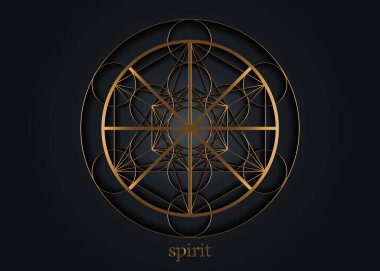 Ruh sembolü wicca simya ikonu, Kutsal Geometri, ruhsal işaretin Altın Sihirli logosu. Mandala konforlu vektörü siyah arkaplanda izole edildi