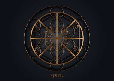 Spirit symbol wicca alchemy icon, Sacred Geometry, Gold Magic logo design of the spiritual sign. Luxury vector mandala isolated on black background clipart