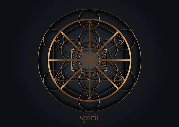 stock vector Spirit symbol wicca alchemy icon, Sacred Geometry, Gold Magic logo design of the spiritual sign. Luxury vector mandala isolated on black background