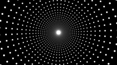 Dairesel tünel polkası siyah ve beyaz benekli, kontrol panosu 3d animasyonu, Vj, dj, şablon, meditasyon, giriş ve çıkış videosu için optik ilüzyon döngüsü görüntüsü soyut arkaplanı
