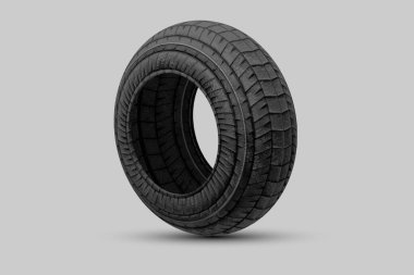 Gerçekçi 3 boyutlu lastik logosu tasarımı, vektör çizimi beyaz arkaplanda izole edildi 